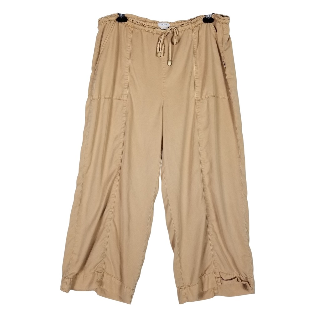 Joie Wide Leg Crop Pants Women XL Tan Lyocell Elastic Drawstring Waist Relaxed